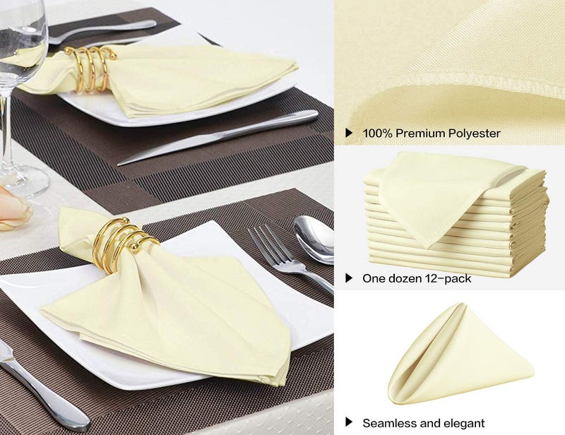 Surmente 20-Inch Polyester Cloth Napkins Linen Dinner Napkins - Set of 12 for Weddings, Banquets, or Restaurants (1-Dozen) (Ivory) - Image 2